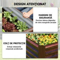 Outsunny Pat pentru Grădină Ridicat cu Fund Deschis și Bare de Suport, Ghiveci din Oțel Zincat pentru Flori și Legume, pentru Balcon sau Grădină, 180x90x57,5 cm, Maro Închis(m-7)