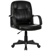 HOMCOM Executive Office Chair for Home, Mid Back PU Leather Computer Desk Chair for Adults with Arm, Wheels, Black(m-12)