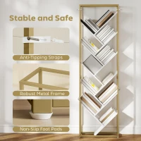 HOMCOM 10 Shelf Modern-Style Bookshelf - Gold Tone/White(m-7)