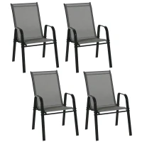 Outsunny 4-Piece Garden Chairs Set - Stackable Outdoor Chairs with High Backrest and Armrests, Breathable Mesh Fabric Dining Chair Set of 4, Dark Grey(m-10)