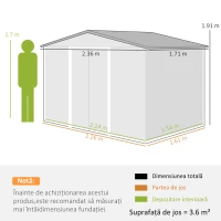 Outsunny Casută de Grădină, Magazie de Exterior pentru Unelte cu 2 Uși Culisante și 4 Prize de Aerisire, 236x174x190 cm, Gri(m-3)