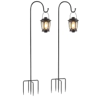 Outsunny Shepherd Hooks 160 cm, 2-Pack Shepherd Hooks with 5 Prongs Lantern Pole for Solar Lights Hanging Baskets Black(m-6)