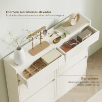 HOMCOM Zapatero Estrecho con 2 Cajones 4 Compartimentos Abatibles y Encimera 98x19,2x95,3 cm Blanco Veteado(m-6)