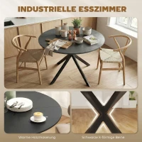 HOMCOM Ronde eettafel voor 4 personen, keukentafel in industriële stijl met stalen poten, voor eetkamer, keuken, zwart(m-4)