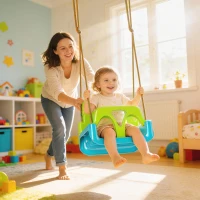 Outsunny Kinderschaukel 3-in-1 für Innen & Außen, verstellbares Seil und Sicherheitsgurt, 9-36 Monate, Grün(m-5)