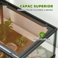 PawHut Terariu pentru Reptile Rialzato 60x45x32 cm cu Dublă Serratura, Ușă pentru Alimentare, Ventilație și Vizualizare a 360°, Rettilario cu Plasă Metalică pentru Șopârle, Păianjeni, Gecko, Șerpi, Negru(m-5)