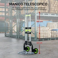 HOMCOM Carrello Portapacchi Pieghevole Capacità 70 kg con Maniglia Telescopica in Alluminio, Argento(m-5)