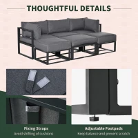 Outsunny Garden Daybed, 6 Piece Outdoor Sectional Sofa Set, Aluminum Patio Conversation Furniture Set with Coffee Table, Footstool and Cushions, Grey(m-22)
