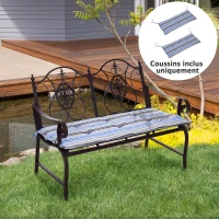 Outsunny Lot de 2 Coussins Matelas Assise pour Banc de Jardin balancelle canapé 2 Places - Cordons d'attache - dim. 120L x 50l x 5H cm - Polyester Gris Bleu rayé(m-10)