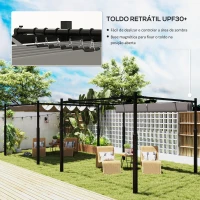 Outsunny Pérgola de Jardim 3x3 m com Teto Retrátil e Acessório Magnético Proteção UV30+ Colunas Metálicas e Ganchos Cinzento(m-4)