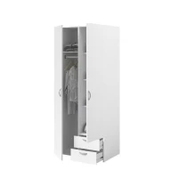 Armoire VARIA - Décor blanc - 2 portes battantes + 2 tiroirs  - L 81 cm x H 185 x P 51 cm - PARISOT(m-5)