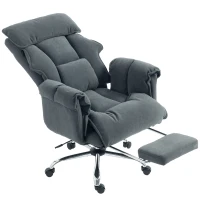 HOMCOM Fauteuil de bureau Siège pivotant réglable en hauteur avec soutien lombaire, repose-pieds, flanelle polaire, 80 x 80 x 106-114 cm Gris foncé(m-6)