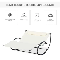 Outsunny Double Sun Lounger - Rocking Sunbed Daybed with Armrest and Headrest Pillow for Two, for Outdoor Patio Garden, Cream White(m-15)