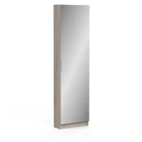 Armoire a chaussures - 12 Paires - Décor Chene - 1 porte avec miroir - L50 x P20x H180 cm - ZAPATERO(m-5)