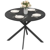 HOMCOM Ronde eettafel voor 4 personen, keukentafel in industriële stijl met stalen poten, voor eetkamer, keuken, zwart(m-10)
