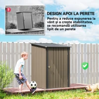 Outsunny Căsuță de Grădină 0.92m² din Oțel Galvanizat, Căsuță pentru Unelte cu Ușă Blocabilă și Acoperiș Înclinat, 100x104x160 cm, Maro și Gri Închis(m-6)