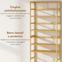 HOMCOM Scaffale in Legno di Bambù a 6 Livelli con Ripiani Regolabili, 60x26x161 cm, Legno Naturale(m-6)