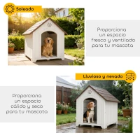 PawHut Caseta para Perros Exterior Casa para Perros Grandes de Plástico con 2 Ventanas Base Elevada Estacas Marrón Oscuro(m-6)