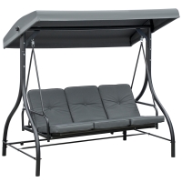 Outsunny Dondolo da Giardino 3 Posti Convertibile in Lettino con Tettuccio Regolabile, Grigio Scuro