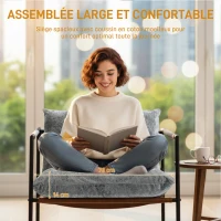 HOMCOM Fauteuil salon, fauteuil d'appoint rembourré en velours imprimé, large assise et structure en acier, 77x91x80cm, gris(m-4)