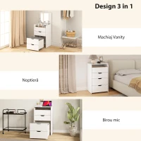 HOMCOM Stație de Machiaj 3 în 1 cu Oglindă Rabatabilă, Scaun Ascuns, Toaletă de Machiaj cu Scaun Tapițat pe Roți, 3 Sertare, Blat din Sticlă Transparentă, Compartiment, Compact, Alb(m-4)