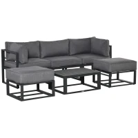 Outsunny Garden Daybed, 6 Piece Outdoor Sectional Sofa Set, Aluminum Patio Conversation Furniture Set with Coffee Table, Footstool and Cushions, Grey(m-25)