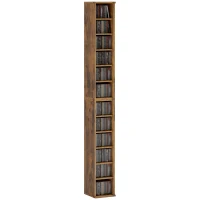 HOMCOM Set of 2 CD Media Display Shelf Unit Tower Rack with Adjustable Shelves, Rustic Brown(m-10)