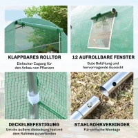 Outsunny Gewächshaus 800x300x200cm Foliengewächshaus Tomatenhaus mit Tür, 12 Fenster, Folientunnel aus verzinktem Stahl, PE, stabiles Treibhaus Pflanztunnel, inkl. Erdanker & Seilen, Grün(m-5)