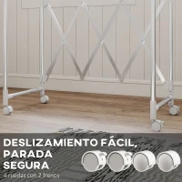 HOMCOM Tendedero Plegable de 3 Niveles Tendedero de Acero Inoxidable con 3 Barras Ajustables y Extensibles 4 Ruedas Plata(m-6)
