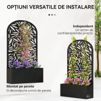 Outsunny Jardiniere Ridicată pentru Grădină și Balcon cu Spalier Arcuit Decorat cu Frunze, pentru Flori și Legume, Montare pe Perete sau Utilizare Independentă, Negru(m-5)