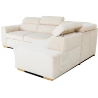 Canapé d'angle convertible réversible - 4/5 places - KELIO - Velours côtelé beige - 245 x 184 x 77/87cm(m-4)
