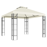 Outsunny 3 x 3 m Garten-Pavillon, 2-Stufen-Dach-Design, UV30+ Schutz, UV-beständig, Sonnenschutz, Metallrahmen, Cremeweiß