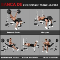 HOMCOM Banco de Musculación Inclinable con Soporte para Barra Ajustable Extensión de Piernas y Curl de Predicador para Gimnasio(m-4)