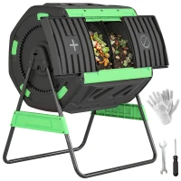 Outsunny Bac à compost, composteur à double chambre 200 L avec fentes d'aération réglables, sans BPA, Vert(m-6)