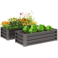Outsunny Conjunto de 2 Floreiras Grandes para Exterior em Aço Galvanizado Hortas para Terraço Jardim 110x50x30 cm Cinzento(m-10)