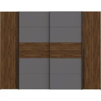 Armoire NARAGO - Décor Noyer Bakersfield et gris - 2 portes coulissantes + 2 portes battantes - L270 x P61 x H210 cm(m-4)