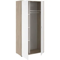 Armoire de chambre AALBORG - Décor Blanc et chene - 2 portes battantes - L100 x P50,2 x H204,3 cm - PARISOT(m-5)