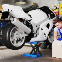 DURHAND Suport pentru Ridicarea Motocicletelor și Bicicletelor Antiderapant max 500 kg cu Înălțime Reglabilă, Suport Pliabil din Metal și Cauciuc, pentru Garaj, 41,5x23,5x10-37 cm, Albastru și Negru(m-2)