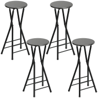 HOMCOM Set 4 Klappbare Barhocker, Hohe runde Küchenhocker mit 2 Fußstützen, Gestell aus Holz und Stahl, Hohe Barstühle, für Theke, Schwarz