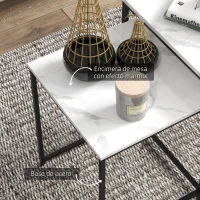 HOMCOM Mesas Auxiliares para Salón Mesas Nido de 3 Piezas con Efecto Mármol y Marco de Acero para Dormitorio Blanco(m-5)