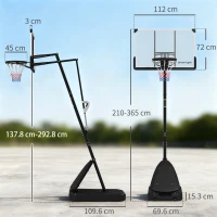 SPORTNOW Tabela de Basquetebol para Exterior Altura Ajustável em 16 Níveis 150-305 cm com Rodas e Base Recarregável  Preto(m-3)