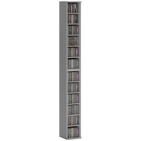 HOMCOM Set of 2 CD Media Display Shelf Unit Tower Rack with Adjustable Shelves, Light Grey(m-10)