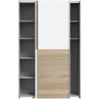 Armoire 2 portes coulissantes multifonction - Blanc et chene clair - L120 x P41,6 x H190,5 cm - OZZULA(m-4)