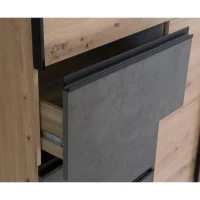 Armoire 2 portes coulissantes 3 tiroirs - Décor chene artisan et béton gris - L 200,1 x P 61,2 x H 200,5 cm - WINN2(m-5)
