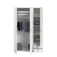 Armoire VARIA - Décor blanc - 3 portes + 2 tiroirs - L 120 x H 185 x P 51 cm - PARISOT(m-4)