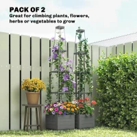 Outsunny 2 Pack Raised Garden Bed with Trellis, Plastic Outdoor Planter Box with Removable Drainage Tray(m-4)