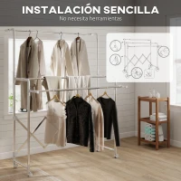 HOMCOM Tendedero Plegable de 3 Niveles Tendedero de Acero Inoxidable con 3 Barras Ajustables y Extensibles 4 Ruedas Plata(m-7)