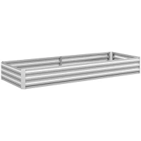 Outsunny Jardinera Exterior Grande Rectangular de Acero Galvanizado para Terraza con Base Abierta 241x90,5x30 cm Plateado(m-1)