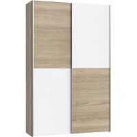 Armoire 2 portes coulissantes multifonction - Blanc et chene clair - L120 x P41,6 x H190,5 cm - OZZULA(m-2)