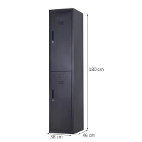 Vinsetto Spindschrank mit 4 Fächern, Metallschließfach mit 2 abschließbaren Türen (2 Schlüssel), 38x46x180cm, schwarz(m-3)